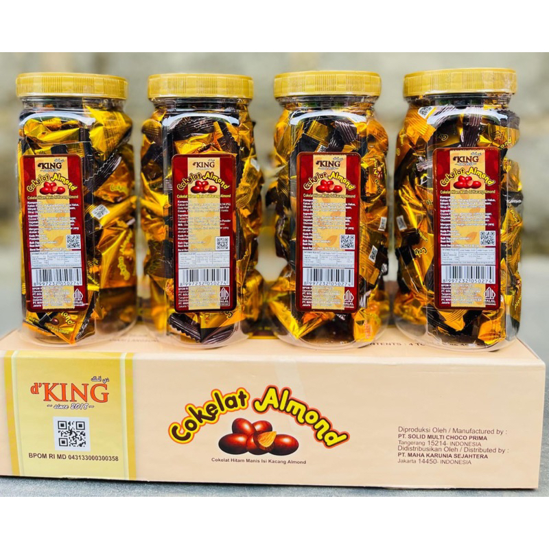 

Coklat Almond D’KING | 1 box isi 4 toples | 160 biji