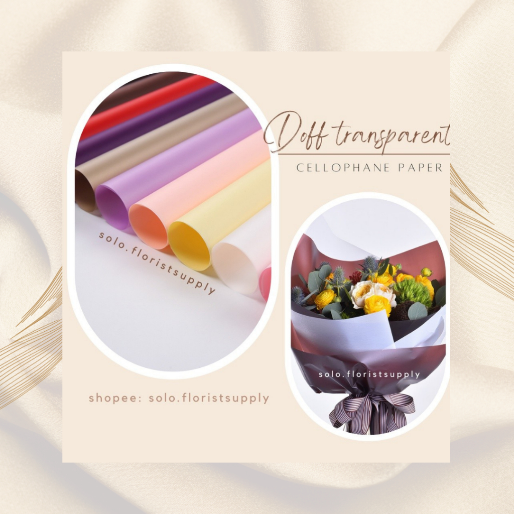 DOFF TRANSPARENT CELLOPHANE FLOWER WRAPPING KERTAS MATE DOP DOF TRANSPARAN POLOS WARNA WATERPROOF KE