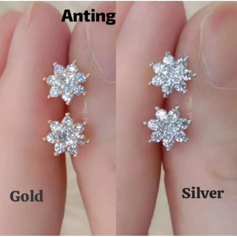 Anting Titanium Gold Dan Silver Model Tusuk kembang Anti Karat Tidak Mudah Luntur