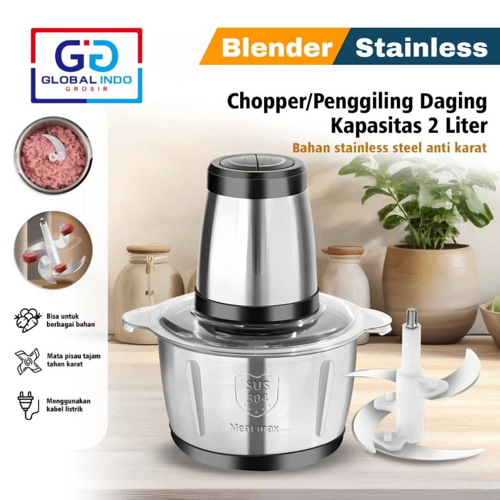Blender Daging Stainless SNI 2 Liter 2 Mode Penggiling Daging Multifungsi Meat Grinder Cooper