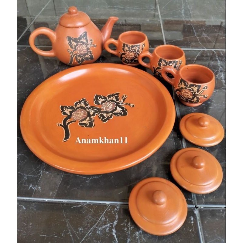 Poci Tanah Liat Set Cangkir 3 Poci Kembang Poci Tanah Liat Khas Tegal