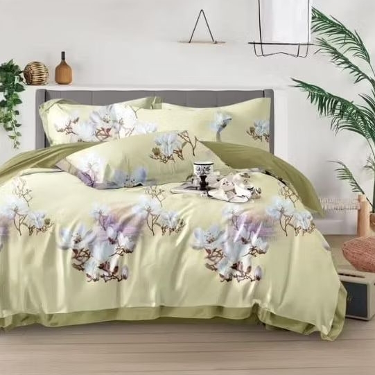 LIA SPREI SET MOTIF BUNGA KUNING / BIRU / HIJAU KATUN JEPANG ORI IMPORT
