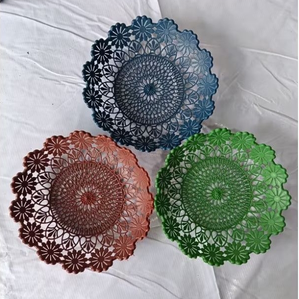 (12 pcs) Piring Rotan Piring Rotan Bunga Plastik Tebal piring buah merah biru hijau WD