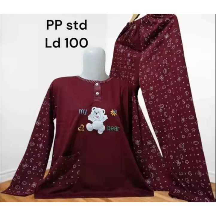 Set PP Baju Tidur Kaos Lengan Panjang Dan Celana Panjang Jumbo Babydoll Wanita LD 110-120cm