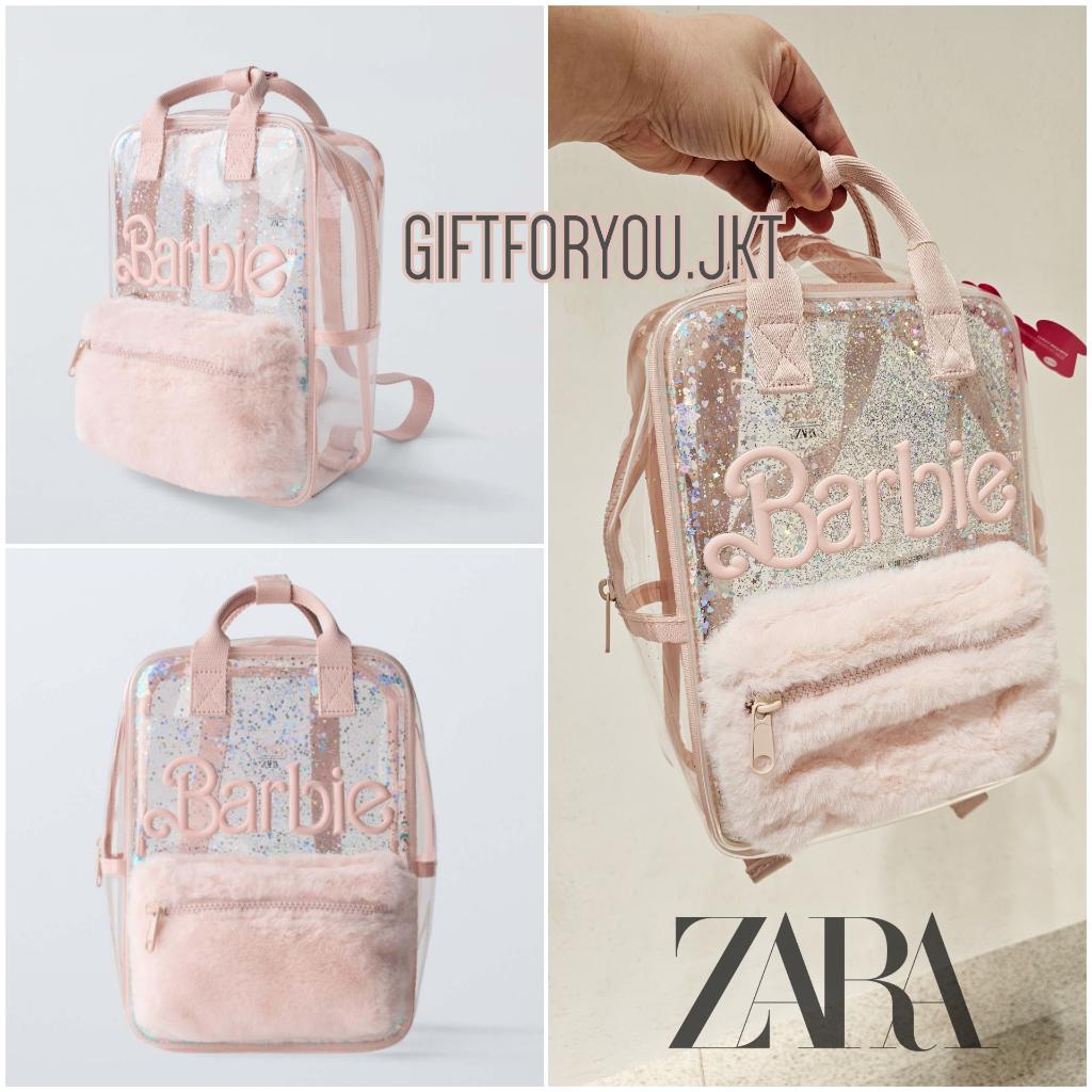 Tas Mini Zara Kids x Barbie Pink Backpack Anak Perempuan Rubberised Vinyl Original Ransel Transparan