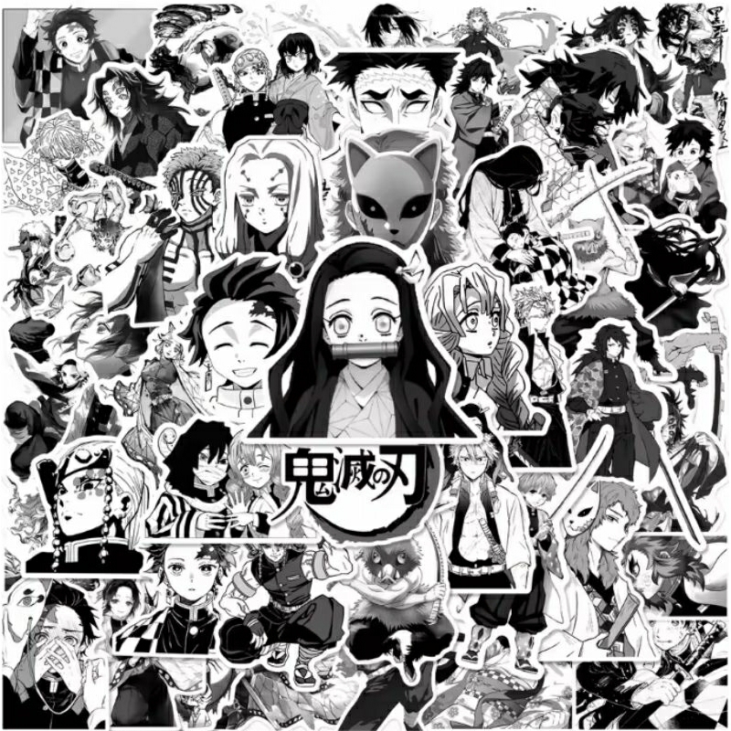 Stiker Pack Anime Demon Slayer Hitam Putih Stiker Demon Slayer Hitam Putih Stiker High Quality, Stik