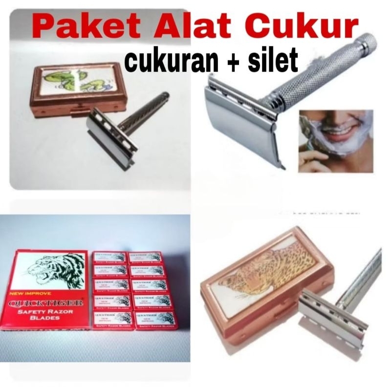 Paket Alat cukur Gold ( Alat + silet Quick Tiger 10 Pcs )