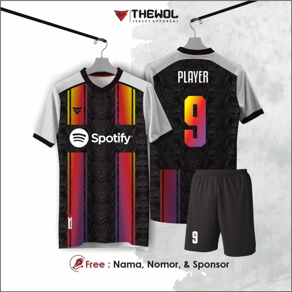 Jersey kaos futsal bola hitam putih full printing premium satuan