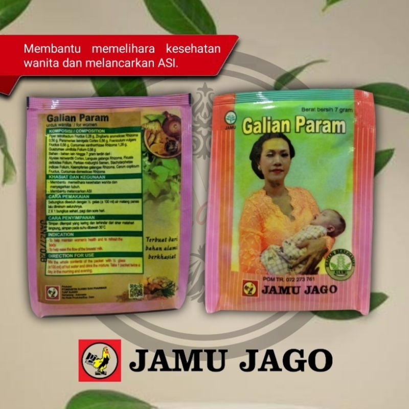 

Jamu Jago Galian Parem, Memelihara kesehatan wanita dan memperlancar air susu ibu (ASI).