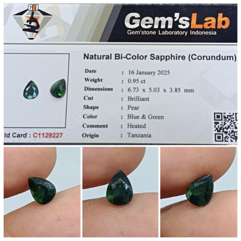 Natural Green-Blue sapphire Tanzania Top 0,9ct cutting memo GLI Heat Only Mirip Safir Ceylon