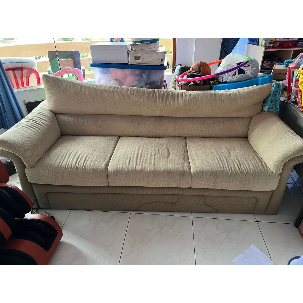 sofa kursi duduk ruang tamu 1set 7seat tidak dijual terpisah bekas bahan kain jual murah obral, kare