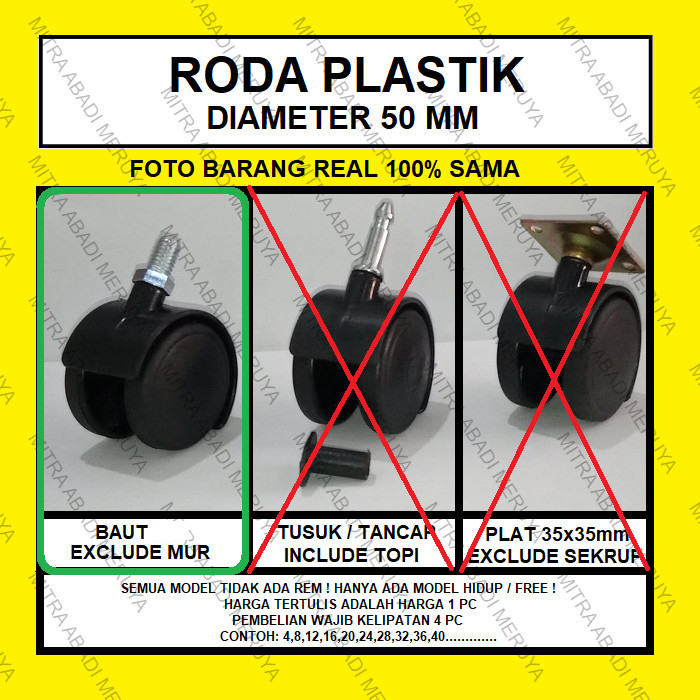 Roda Kursi Kantor Model Baut Castor Caster Roda 50 mm Baut