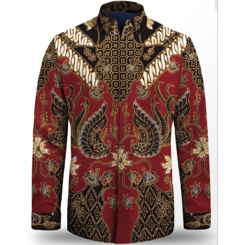 kain batik tulis pria bahan katun warna merah. batik tulis pria hadiah imlek