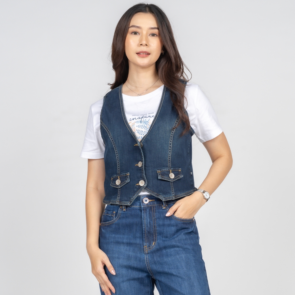 C2 Louise Navy Crop Outer Wanita
