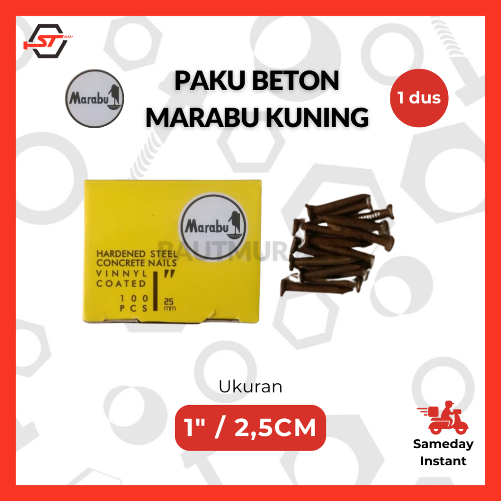 (100pcs) MARABU Paku Beton 2.5 cm - Paku Beton Kuning 1 inch