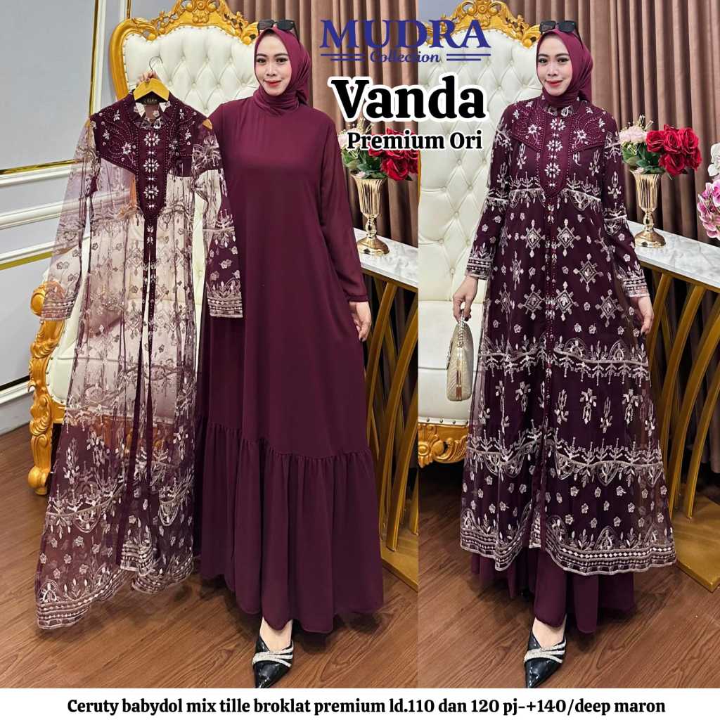 Vanda Gamis Wanita Kondangan Jumbo Inner Dress Brukat Pesta Model Outer Tille Import Premium Lebaran