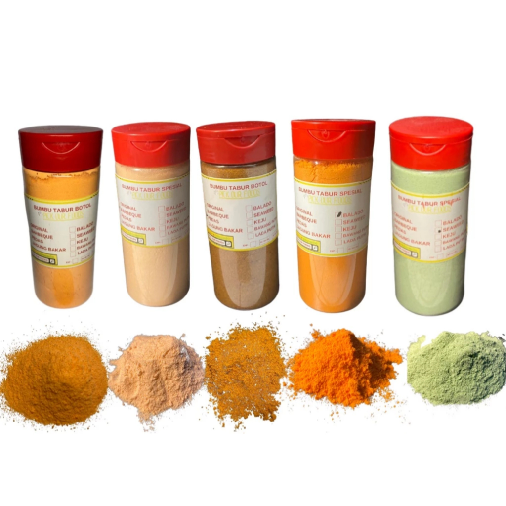 

Bubuk Tabur Pedas/Seaweed/Salt&Papper/Balado/BBQ/JagungBakar/Keju/Kunyit/Sapi Panggang/Pala Botol