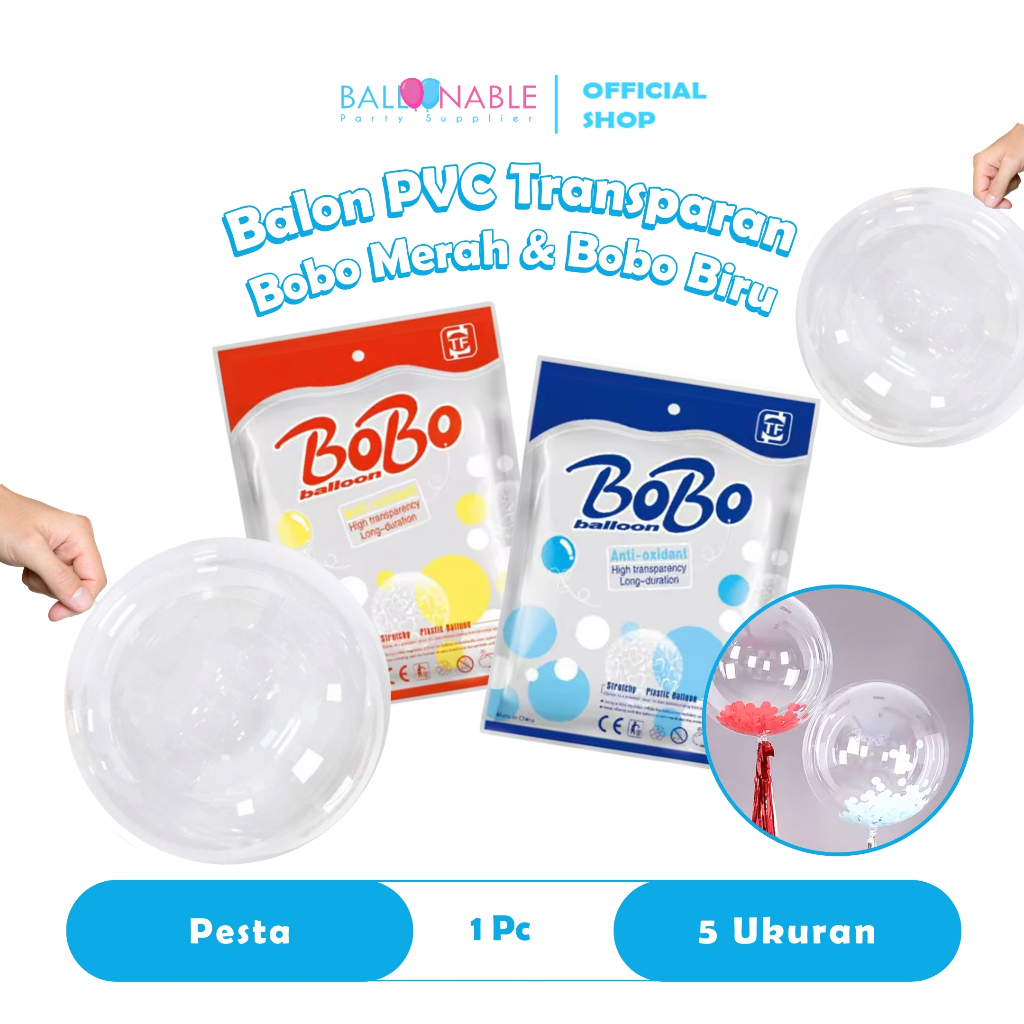 Balon Bobo Merah / Bobo Biru Balon Pvc Transparan 10, 13 , 18 , 24 , 36 inch