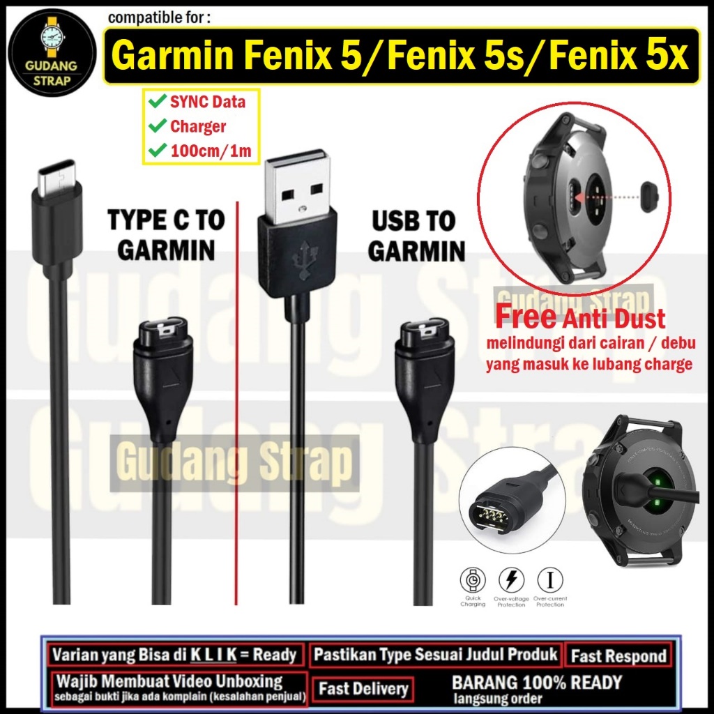 Cable Charge Data Garmin Fenix 5 / Fenix 5s / Fenix 5x Kabel Data dan Charging Isi Daya Kabel