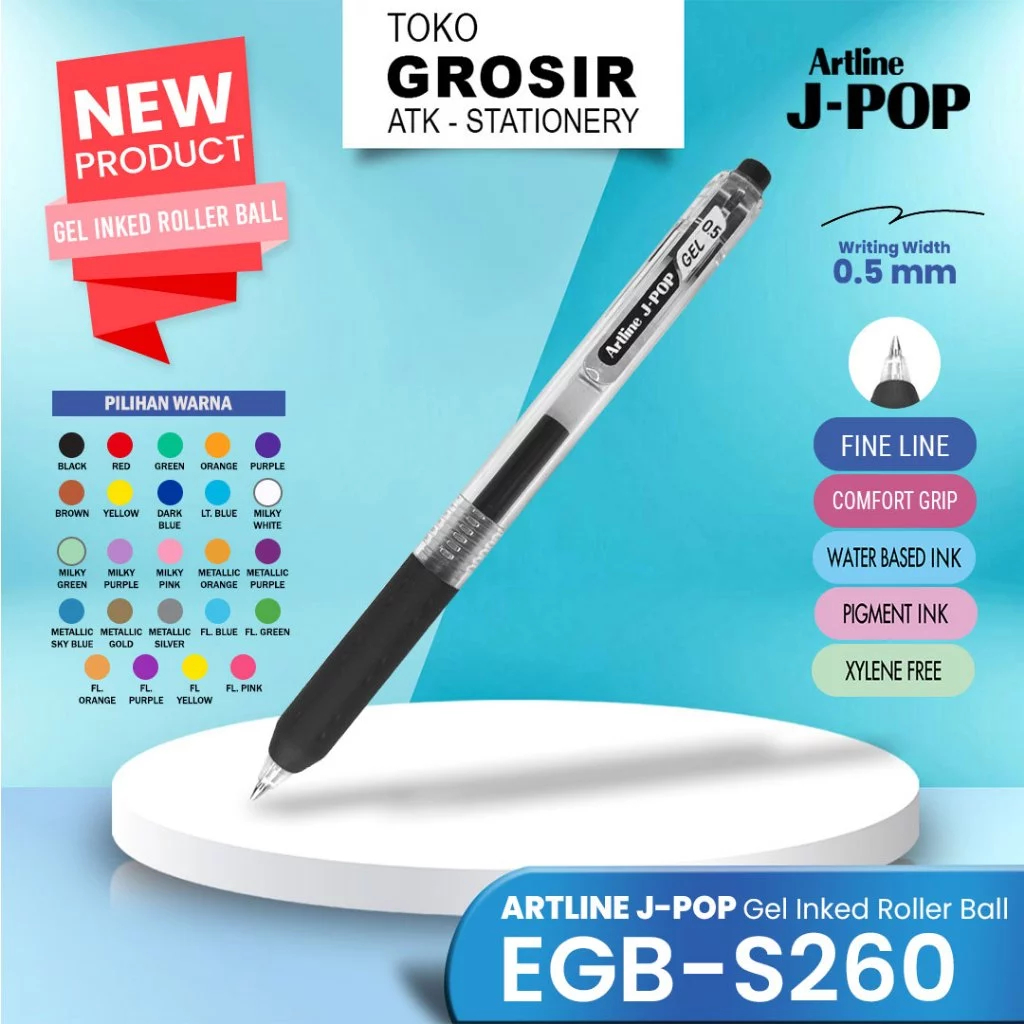 

(LIVE) ARTLINE J-POP Gel Inked Roller Ball 0.5 mm EGB S260 / Rectractable Pen / Pulpen Gel Cekrek S260 JPOP