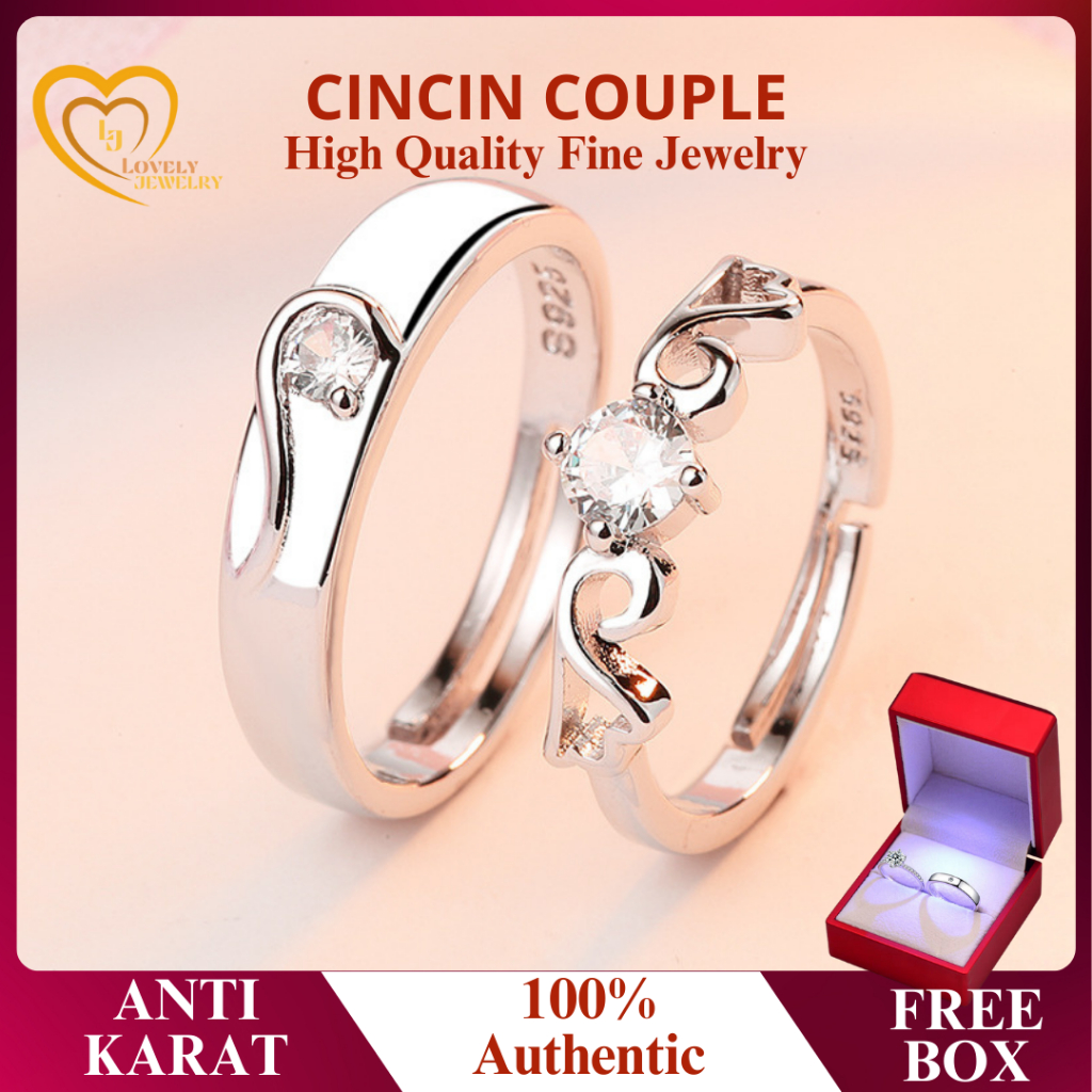 Cincin Couple Perak Nikah Adjustable Hadiah Pernikahan premium Zirconia titanium asli Permata korean