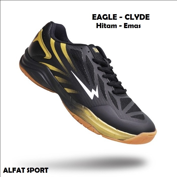 SEPATU BADMINTON EAGLE CLYDE HITAM/EMAS 100% ORIGINAL