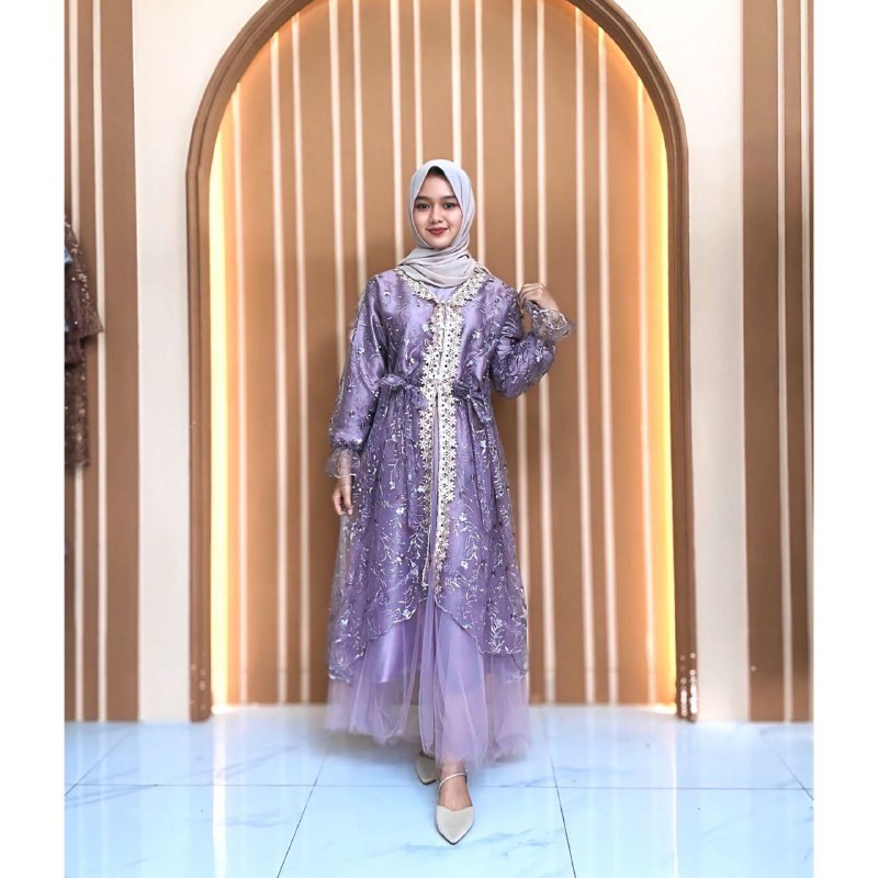 Batik Rais - TAZKIA Setelan Baju Lebaran Wanita Outer Brokat Kondangan Renda Gamis Pesta Panjang