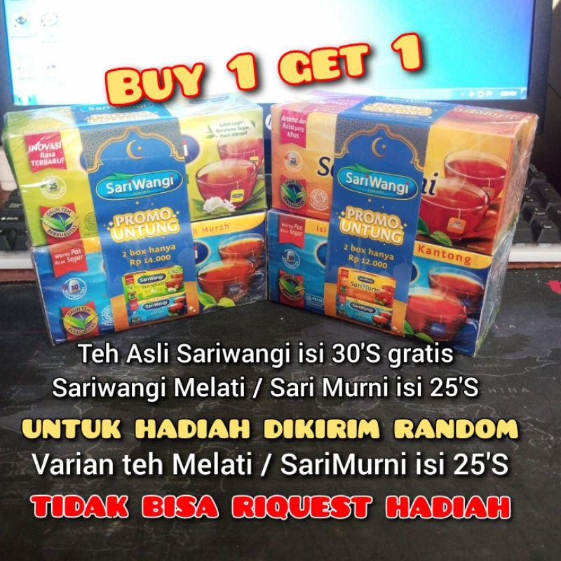 

Teh Sariwangi Asli Box isi 30'S free Sariwangi isi 25'S (Buy 1 get 1) untuk Hadiah Random Teh Melati / Sari Murni isi 25'S