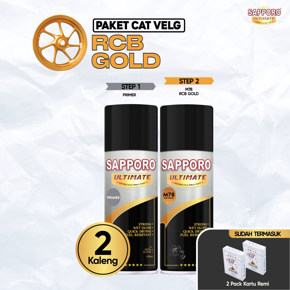 Paket Cat Velg M78 RCB Gold + Free Kartu Remi / Sapporo Ultimate / Cat Spray Semprot Aerosol Terbaik