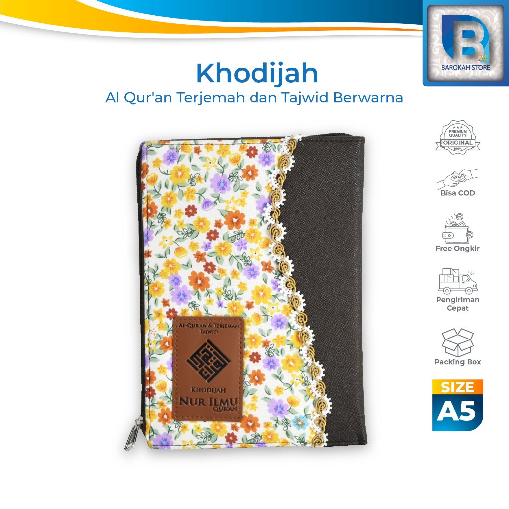 Alquran Cantik A5, Al Quran Terjemah & Tajwid Warna KHODIJAH/KHADIJAH RESLETING RENDA A5 - NUR ILMU