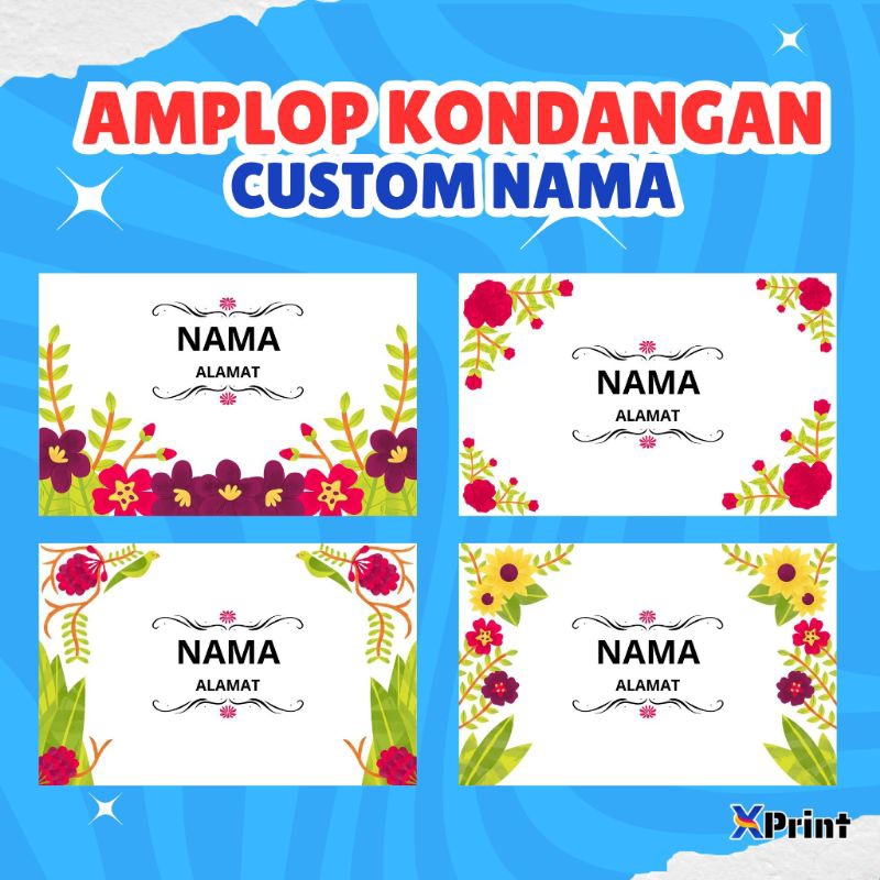 

(50 pcs) Amplop kondangan custom nama motif bunga / amplop kondangan hajatan custom nama / amplop ukuran 11cmx7cm