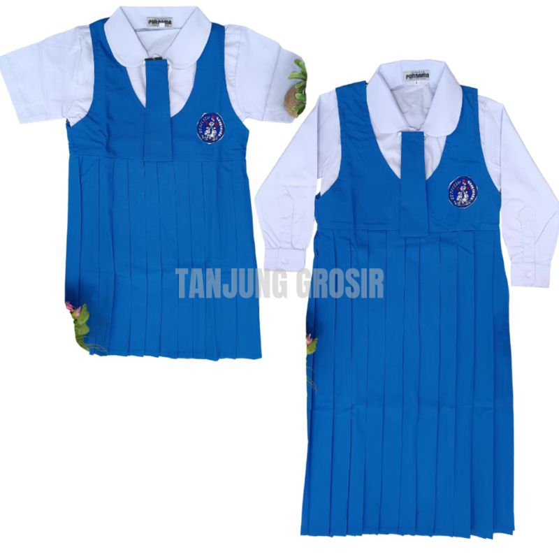 TERUSAN SERAGAM PAUD DAN TK PGRI CEWEK PANJANG PENDEK TERUSAN PASURUAN WARNA BIRU PUTIH BAHAN BAJU K