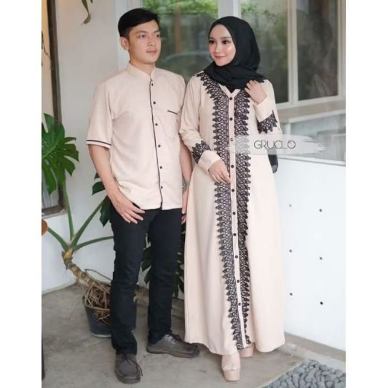 Kirani couple - kemeja Koko baju set couple dress gamis pasangan ayah ibu M L XL Jumbo busui lengan 