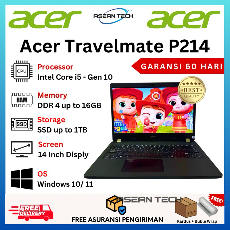 Laptop Acer Travelmate P214 Core i5 Gen 10 Ram 16GB SSD 1TB - Second Murah Bergaransi | KEY BACKLITE