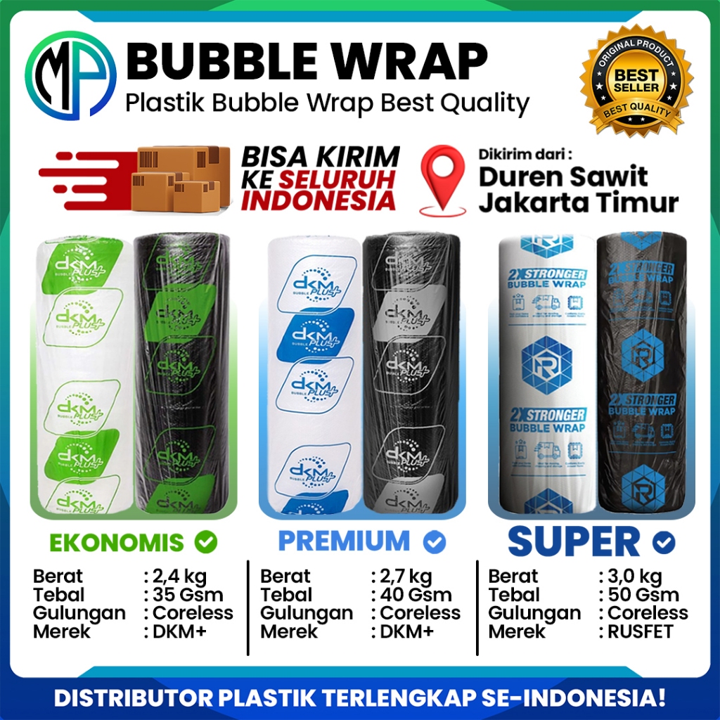 

Plastik Pembungkus Paket Barang Bubble Wrap 125cm x 50meter Berat 3Kg Warna Hitam & Bening Coreless