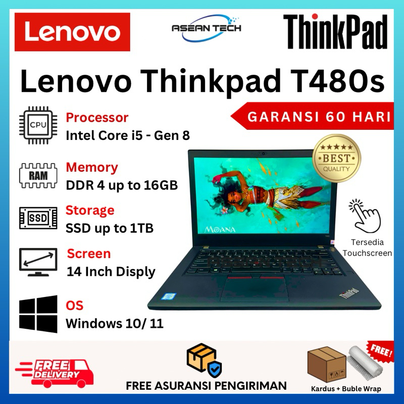 Laptop 14" Lenovo Thinkpad T480s T480 Core i7/ i5 Gen 8 Ram 32GB SSD - Second Murah Bergaransi |SLIM