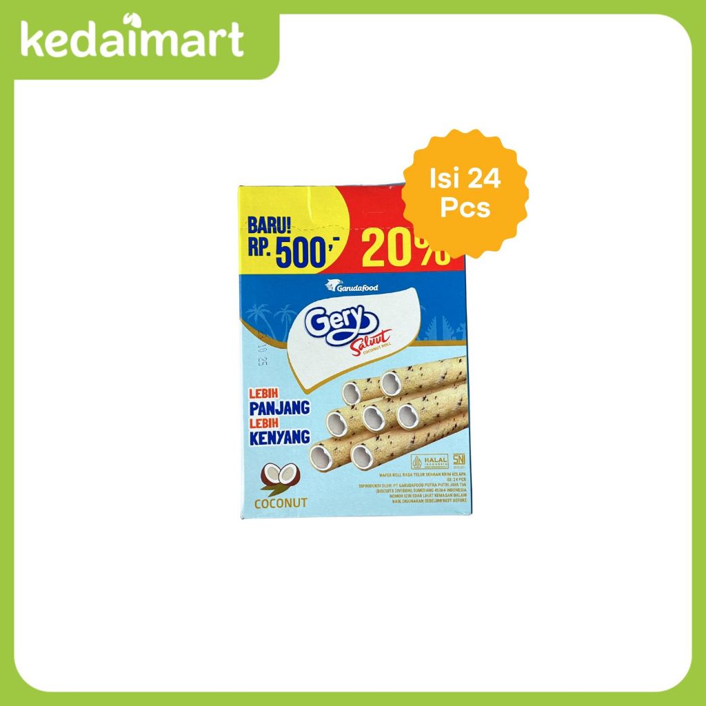 

Gery Saluut Wafer Roll Rasa Kelapa Isi 24 x 6 Gram