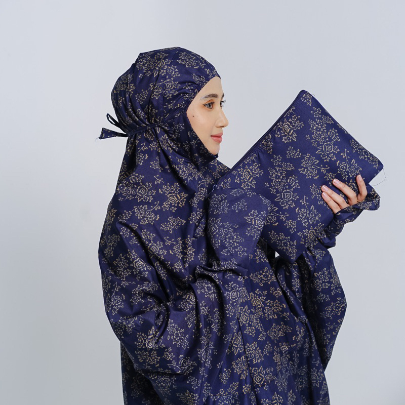 Nurlia Fashion-Mukena Dewasa Terusan mukenah lajuran Travelling Langsungan Katun Motif Foil Premium