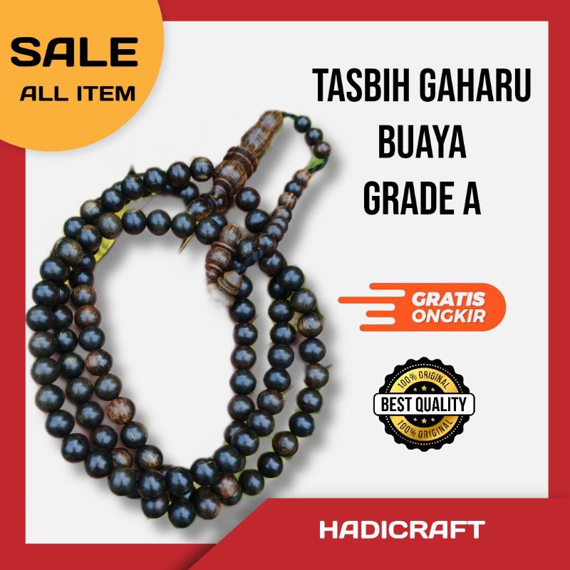 TASBIH GAHARU BUAYA 8mm GRADE A+++ FULL HITAM GAHARU KALIMANTAN ASLI