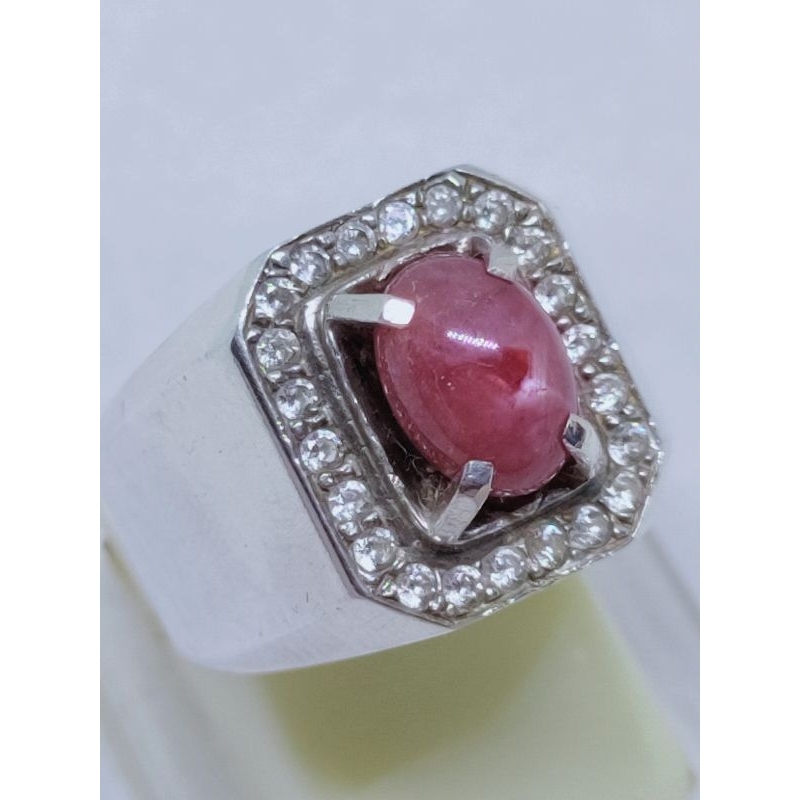 Cincin permata ruby natural merah delima star ring perak ruby daging ster batu akik lawas vintage