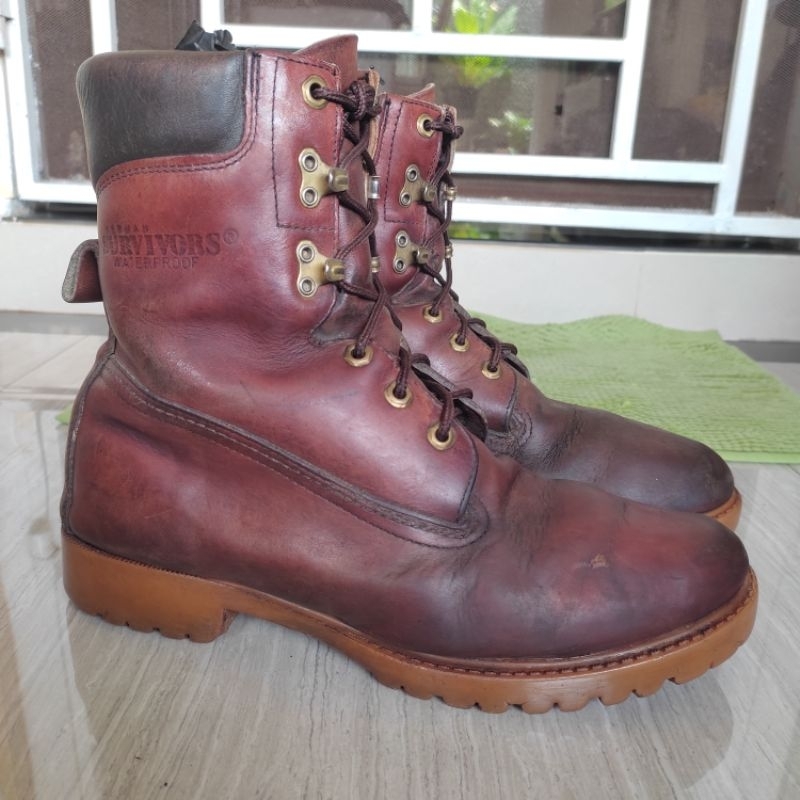 Herman Survivors Classic Vintage Work High Boots Vibram Sole Dark Brown Leather Authentic Original S