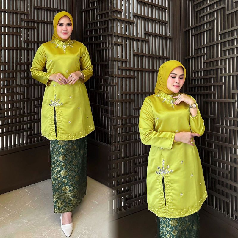 Setelan Tunik Basibak Belah Samping Rok Songket Lilit//Kebaya Kondangan//Kebaya Lamaran//Kebaya Mela
