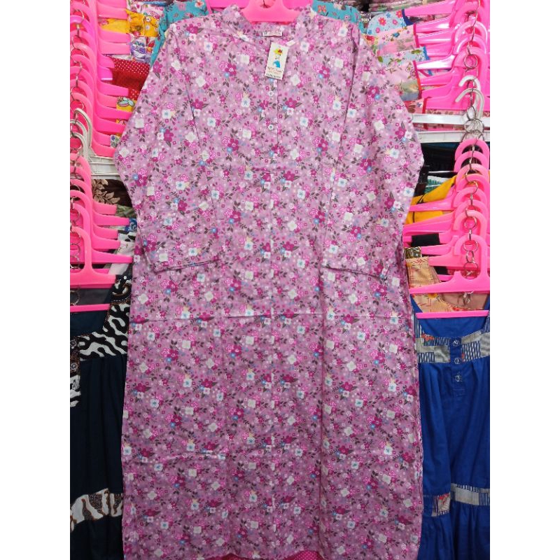 Longdress Daster Panjang Lengan Panjang Kerah Shanghai PRETTY GIRL Katun Jepang Lokal Busui Bumil Ca