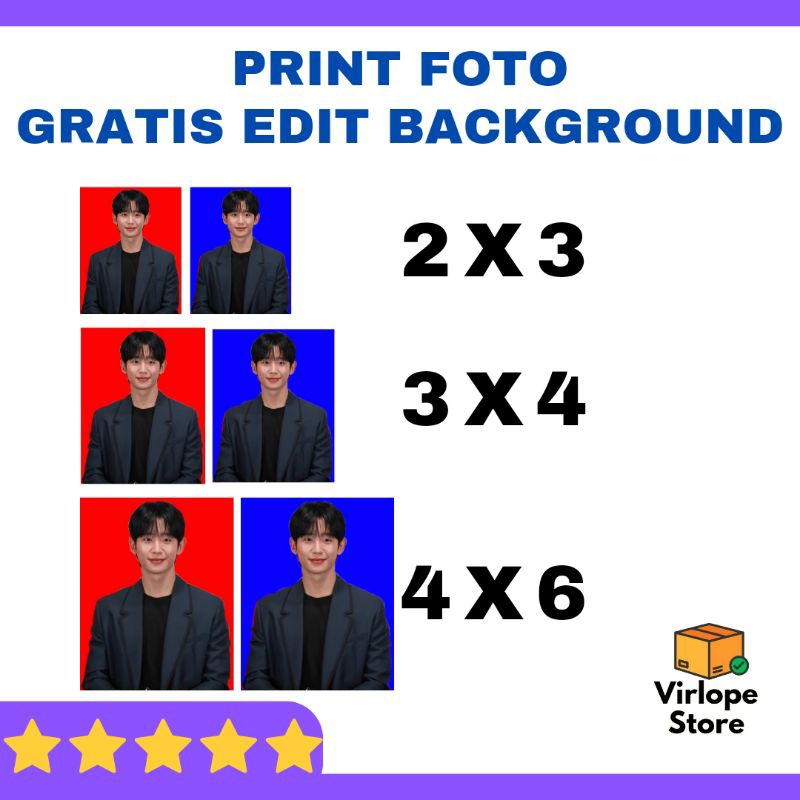 CETAK KILAT FOTO 2x3, 3x4, 4x6 Print Pas Foto Premium Glossy Gratis Edit