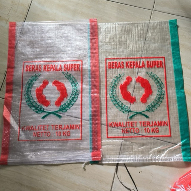 karung beras transparan 10kg cap beras kepala super 2 warna isi 50 lembar