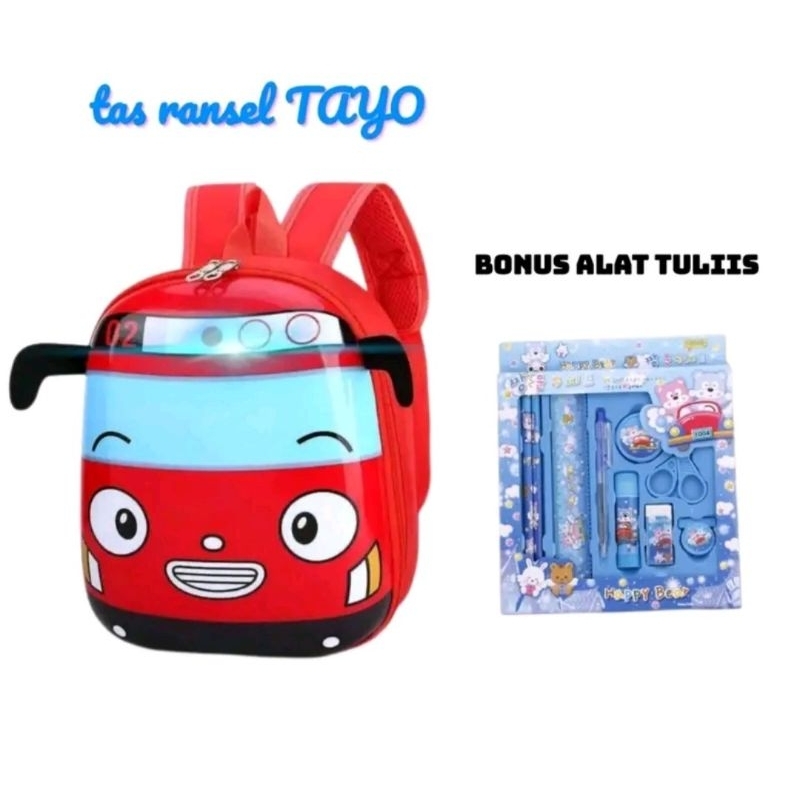 Tas Ransel Anak Karakter Tayo Bonus Alat Tulis / Tas Sekolah Anak TK PAUD Karakter Kartun