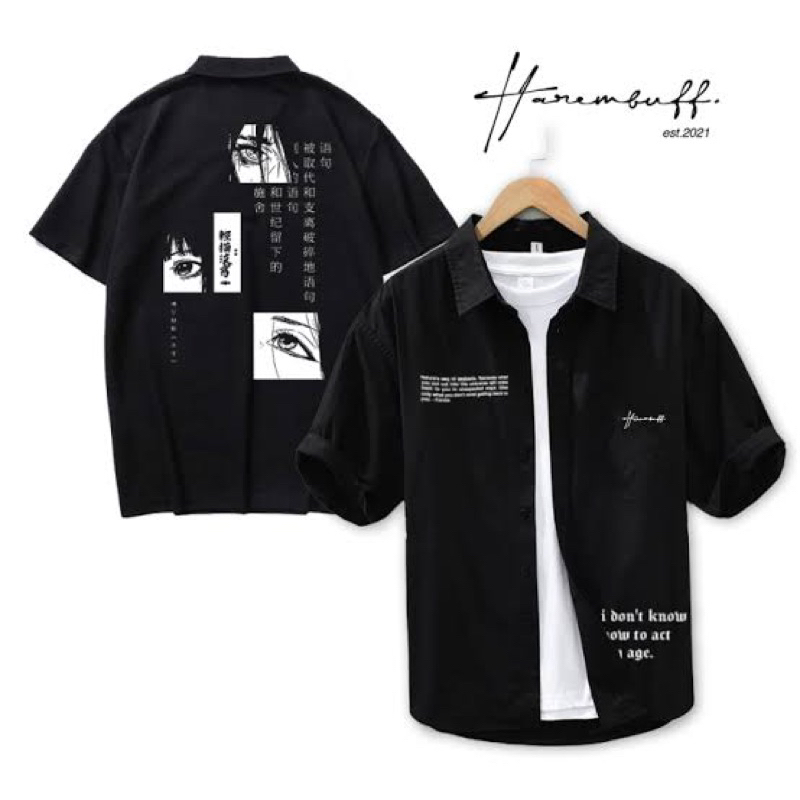 Kemeja Warna Hitam Baju Atasan Pria Lengan Pendek Keren Terbaru Kasual