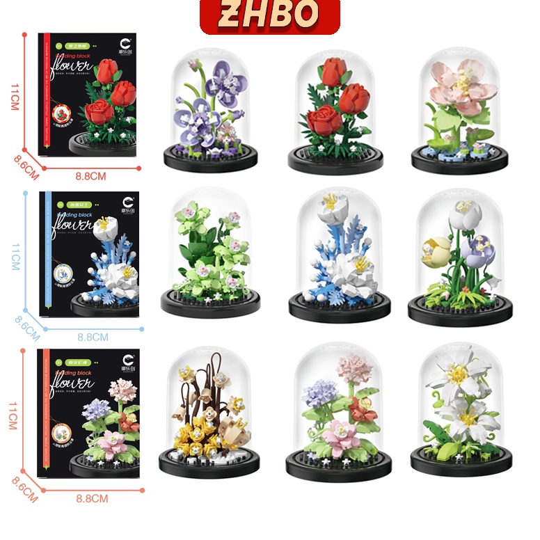 See More ZHBO Mainan Brick DIY Buket Bunga Kotak Tampilan Untuk Dekorasi Desktop Mainan Anak Perempu