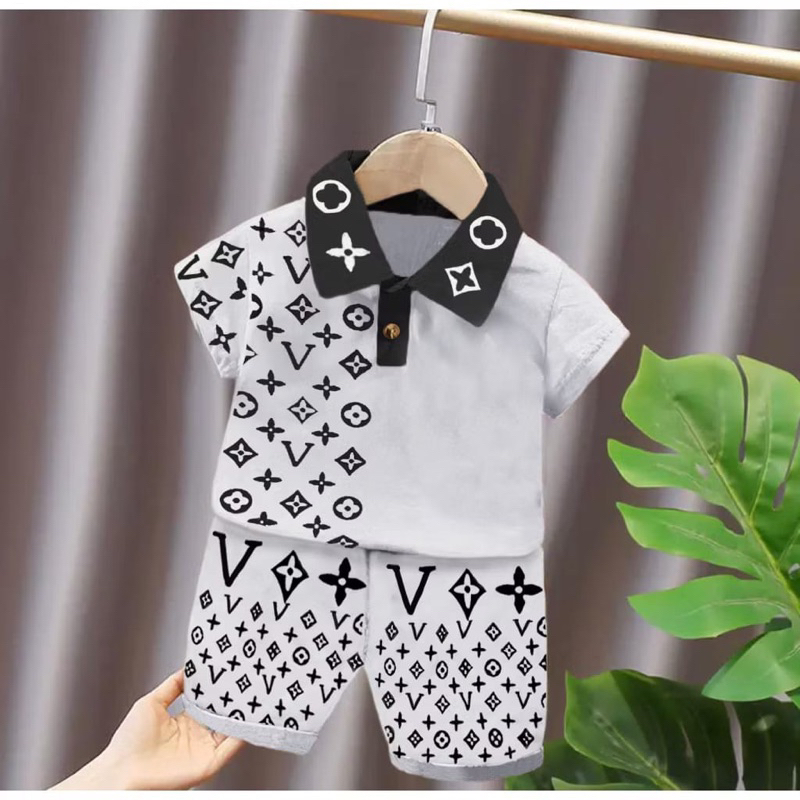 setelan pakaian baju polo bayi anak laki-laki usia 6 bulan-5 tahun motif lv vov top quality new tren