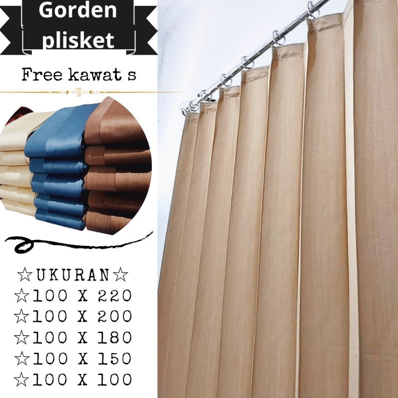 Garden plisket polos model cantolan kawat s/tirai pintu minimalis serat kulit melon/hordeng jendela